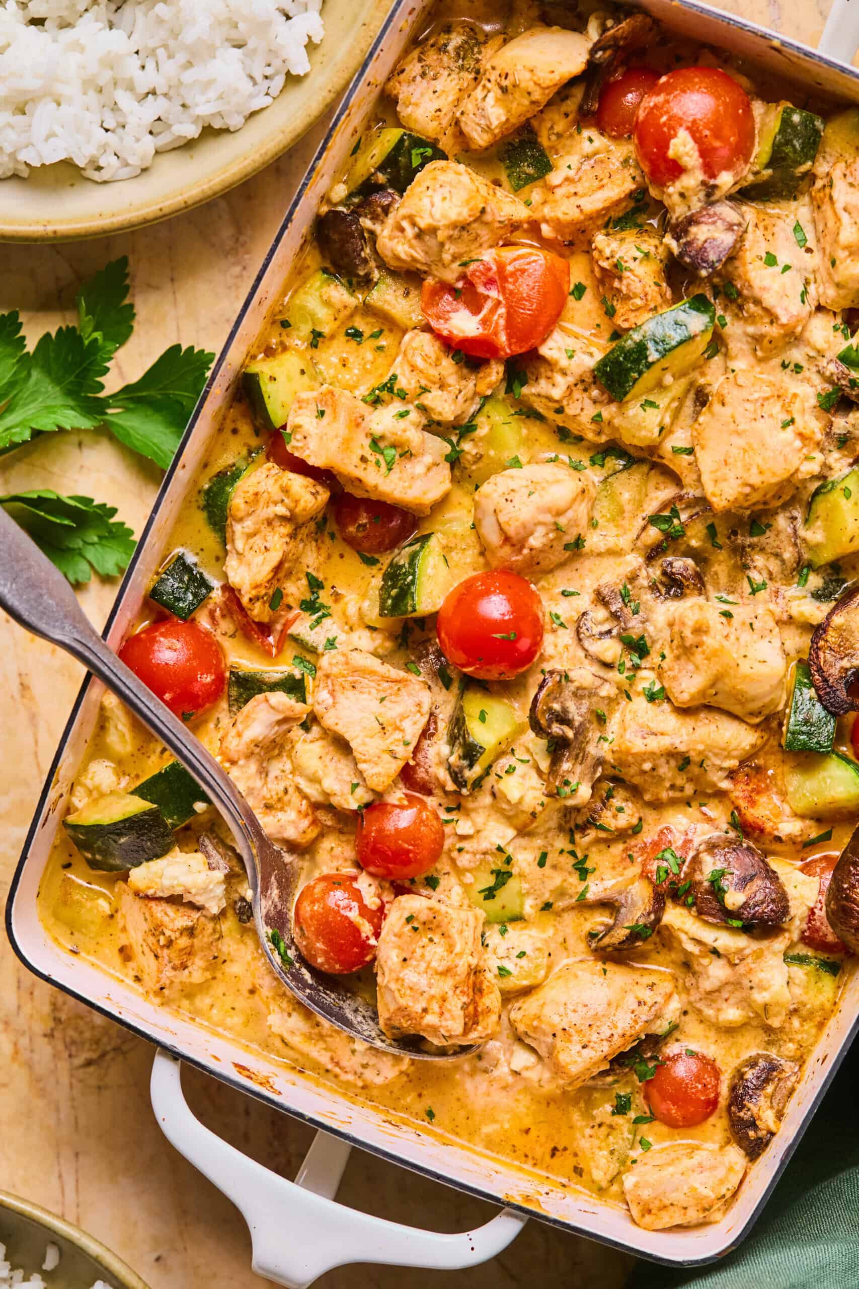 Creamy Baked Feta Chicken and Veggies (one dish)