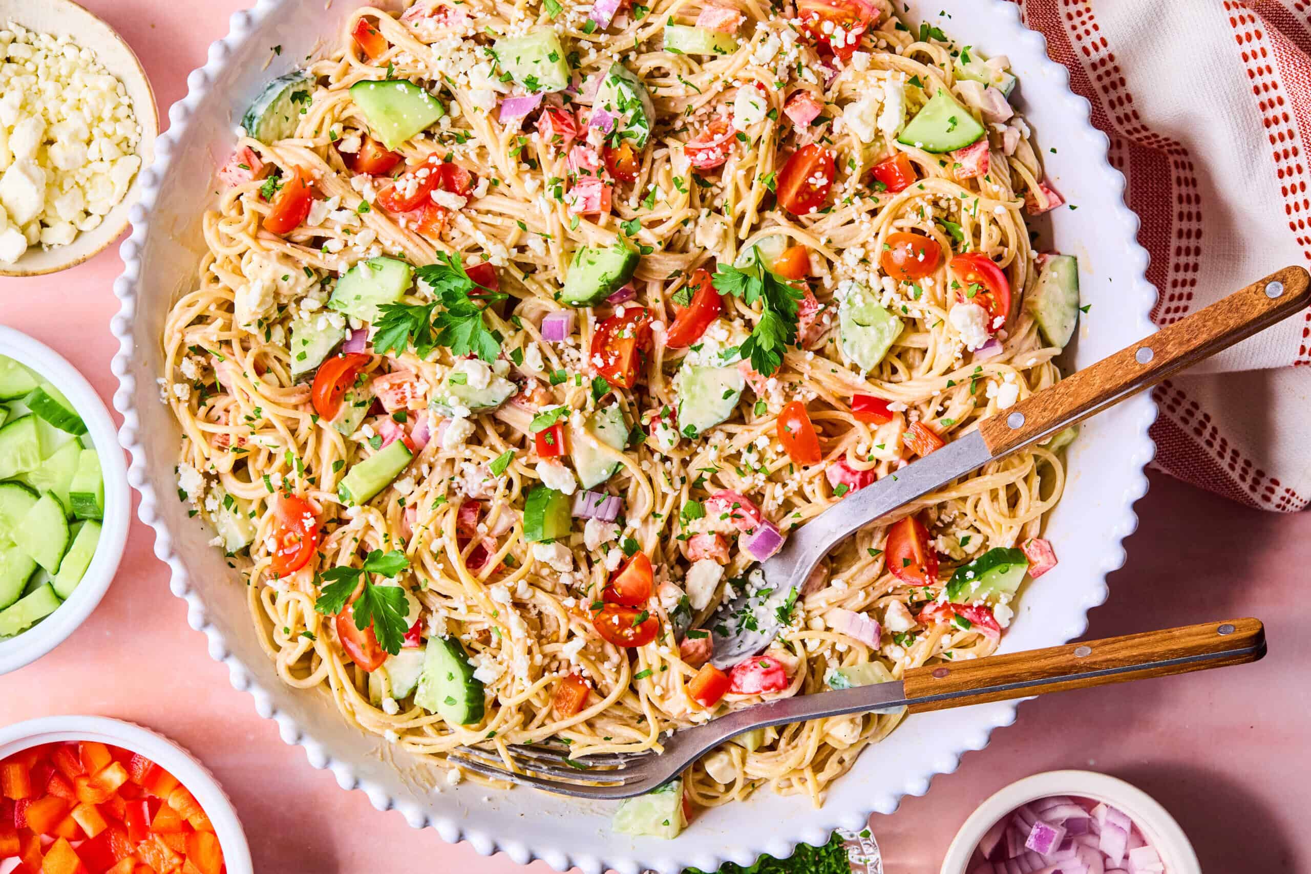 Creamy Veggie Packed Spaghetti Pasta Salad