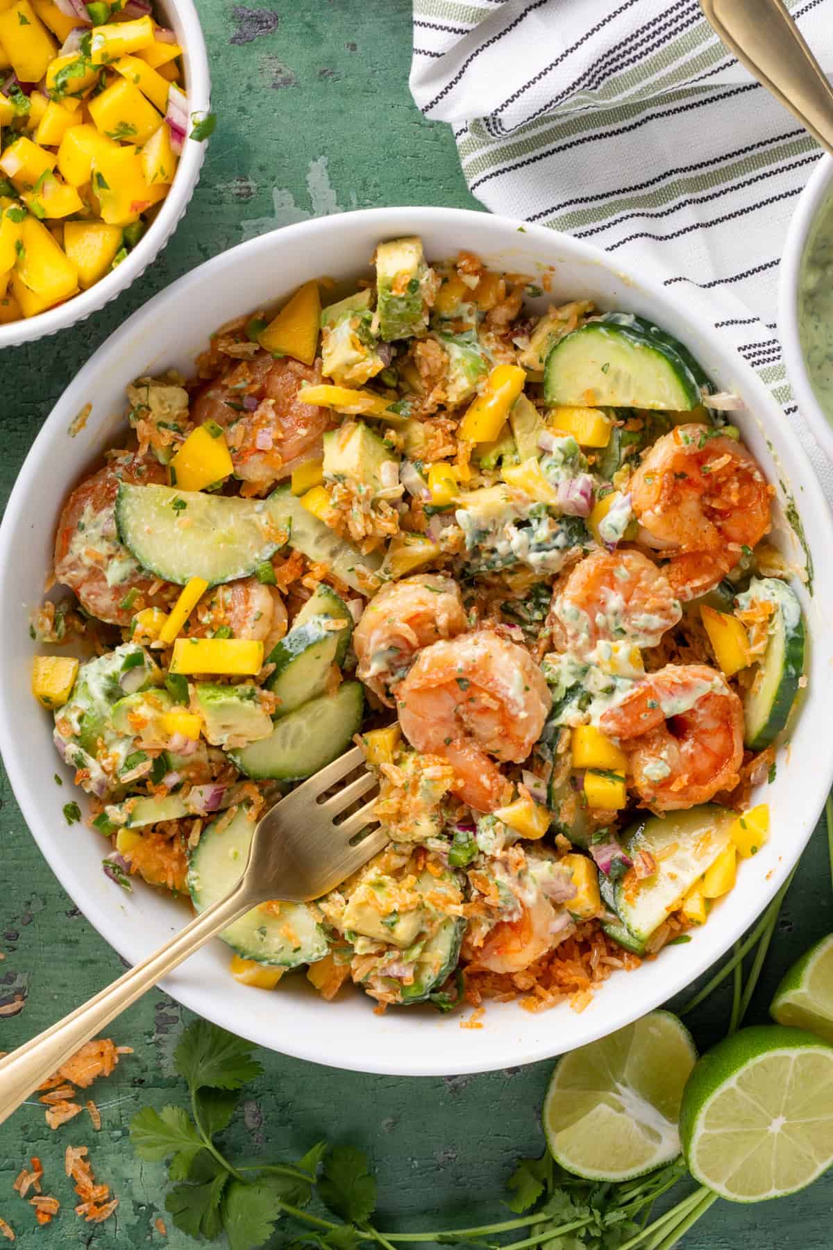 Crispy Rice Bowls with Chipotle Shrimp and Mango Salsa
