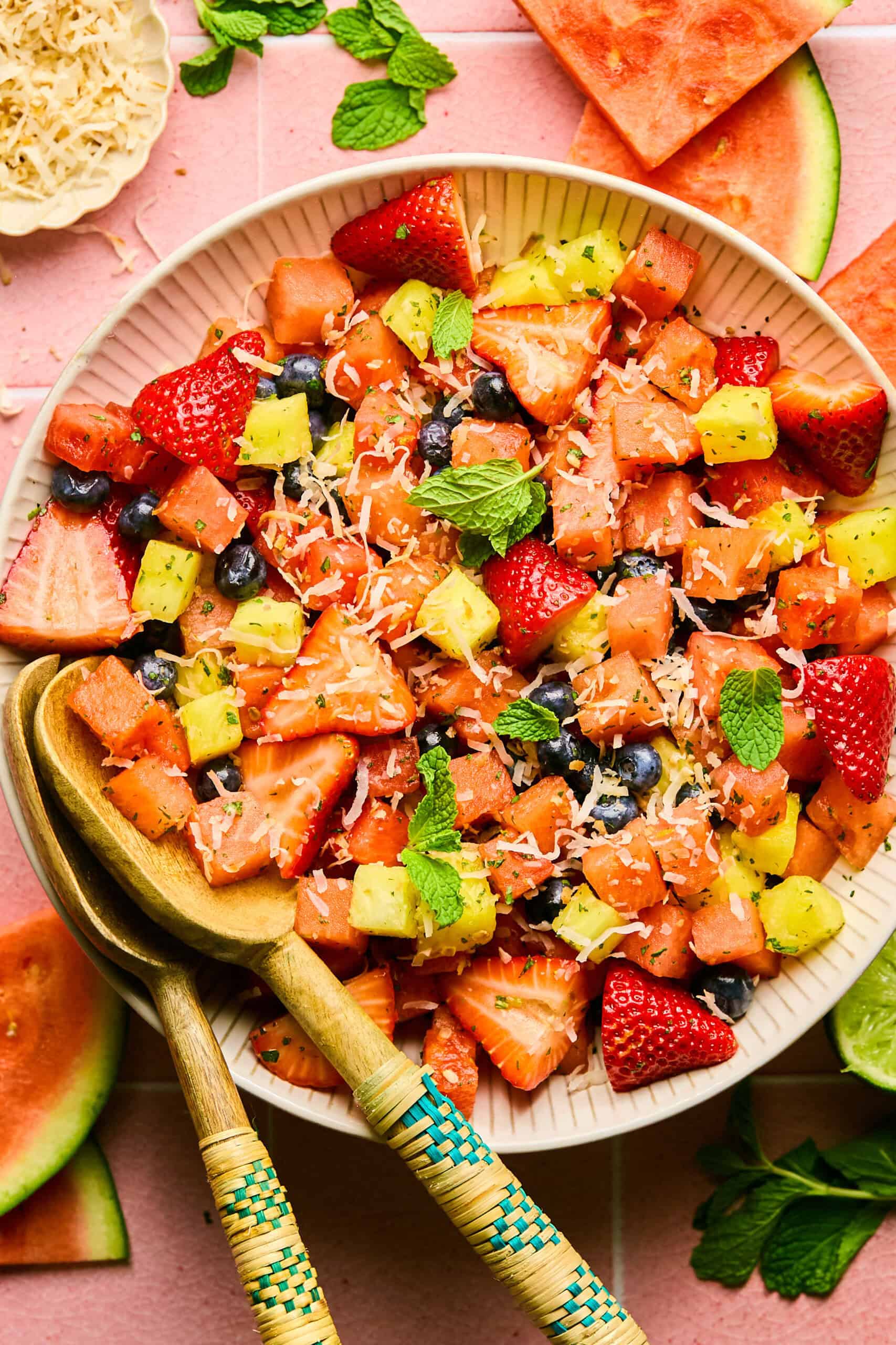 Citrus-Mint Watermelon Fruit Salad with Toasted Coconut