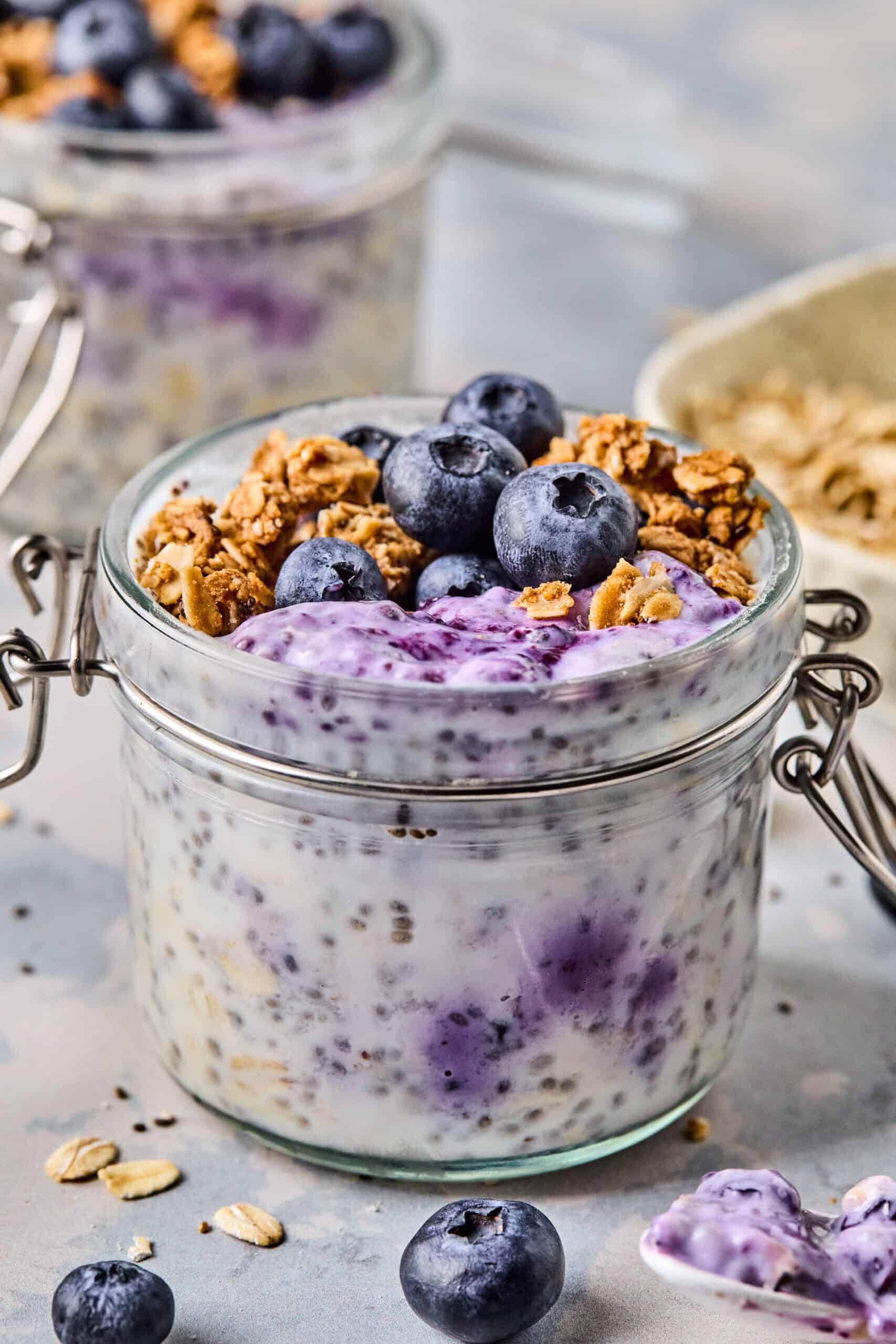 Blueberry Protein Overnight Oats with Chia Seeds