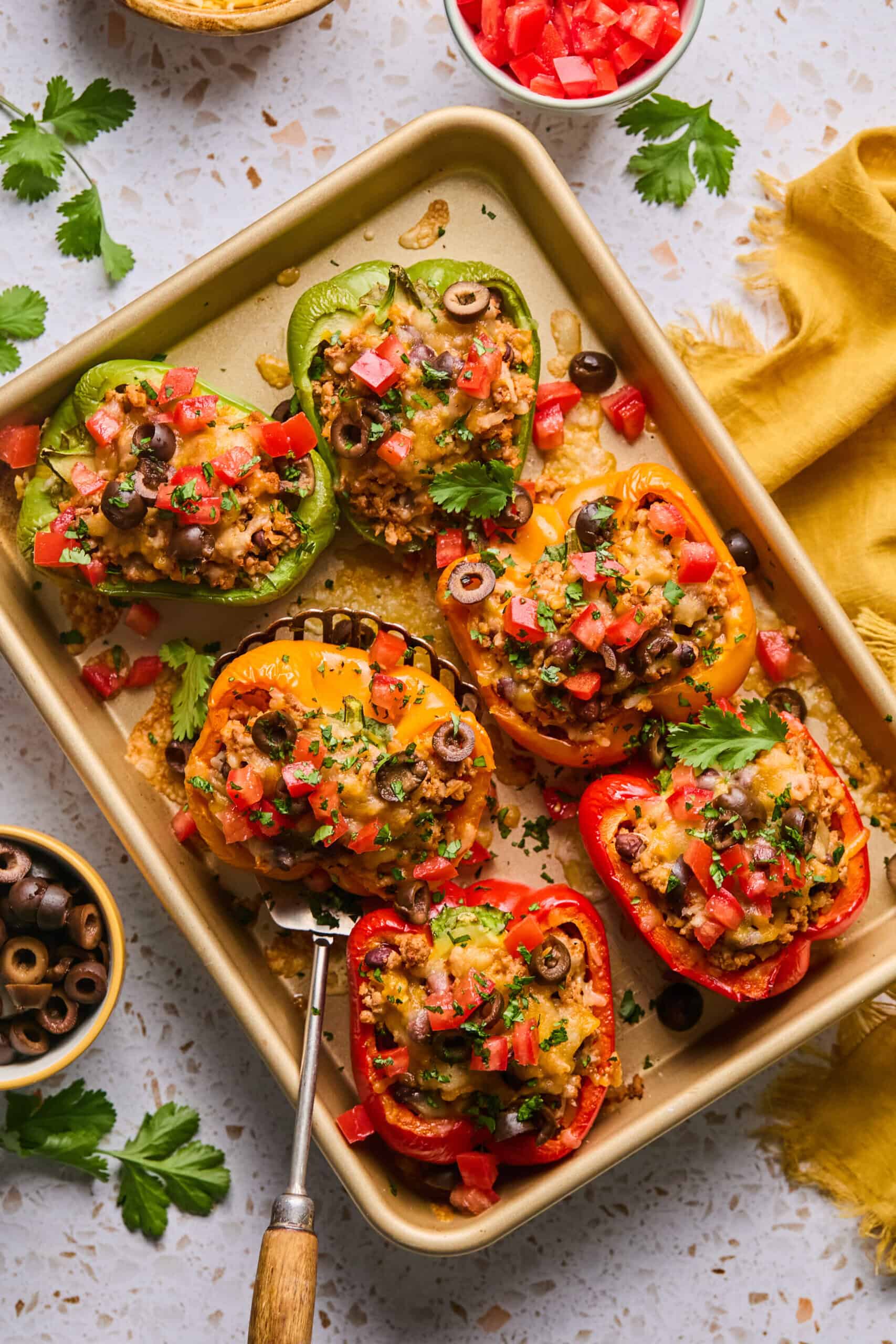 Cheesy Ground Turkey and Cauliflower Taco Stuffed Peppers