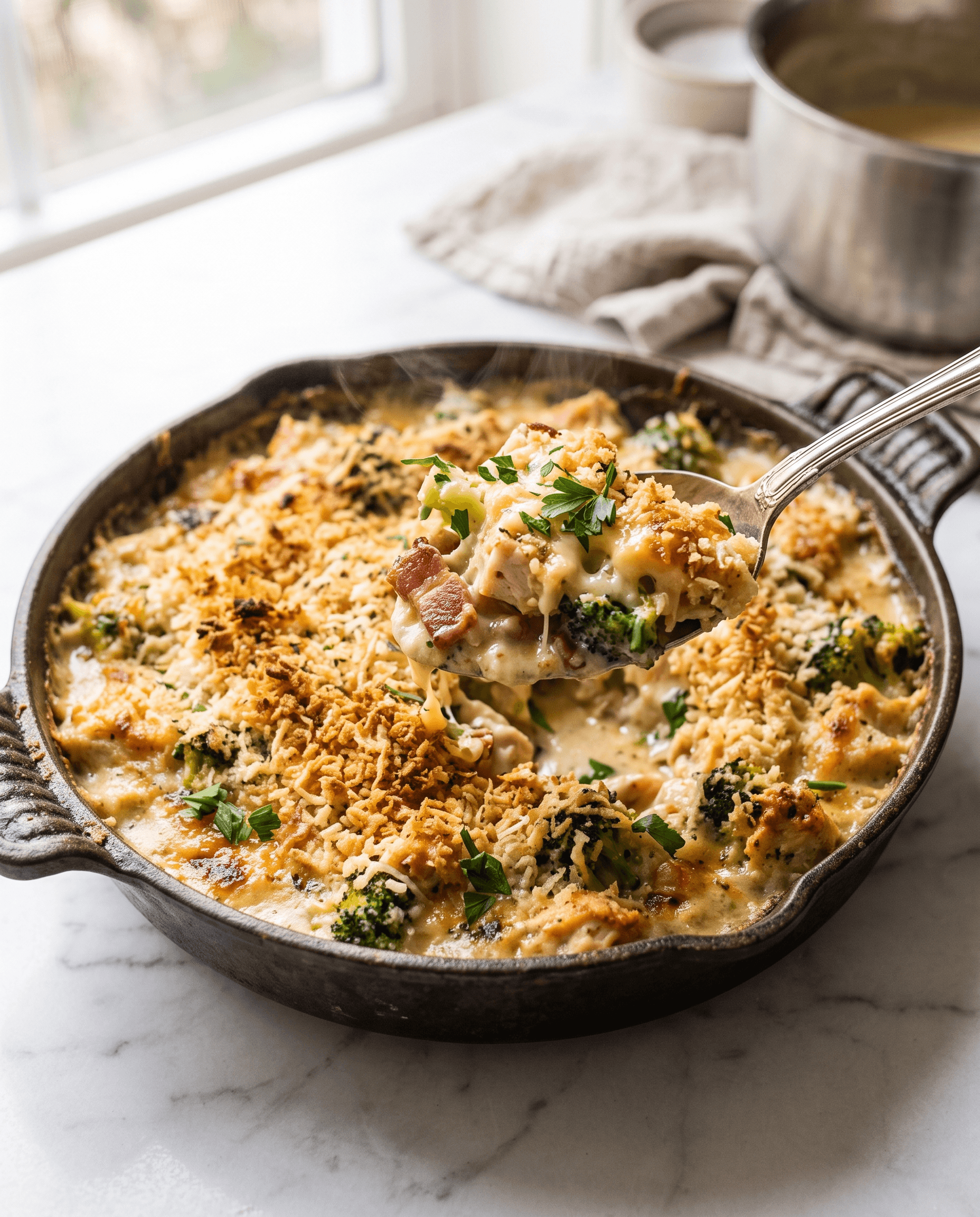 Creamy Bacon, Chicken and Broccoli Strata (Bread Bake)